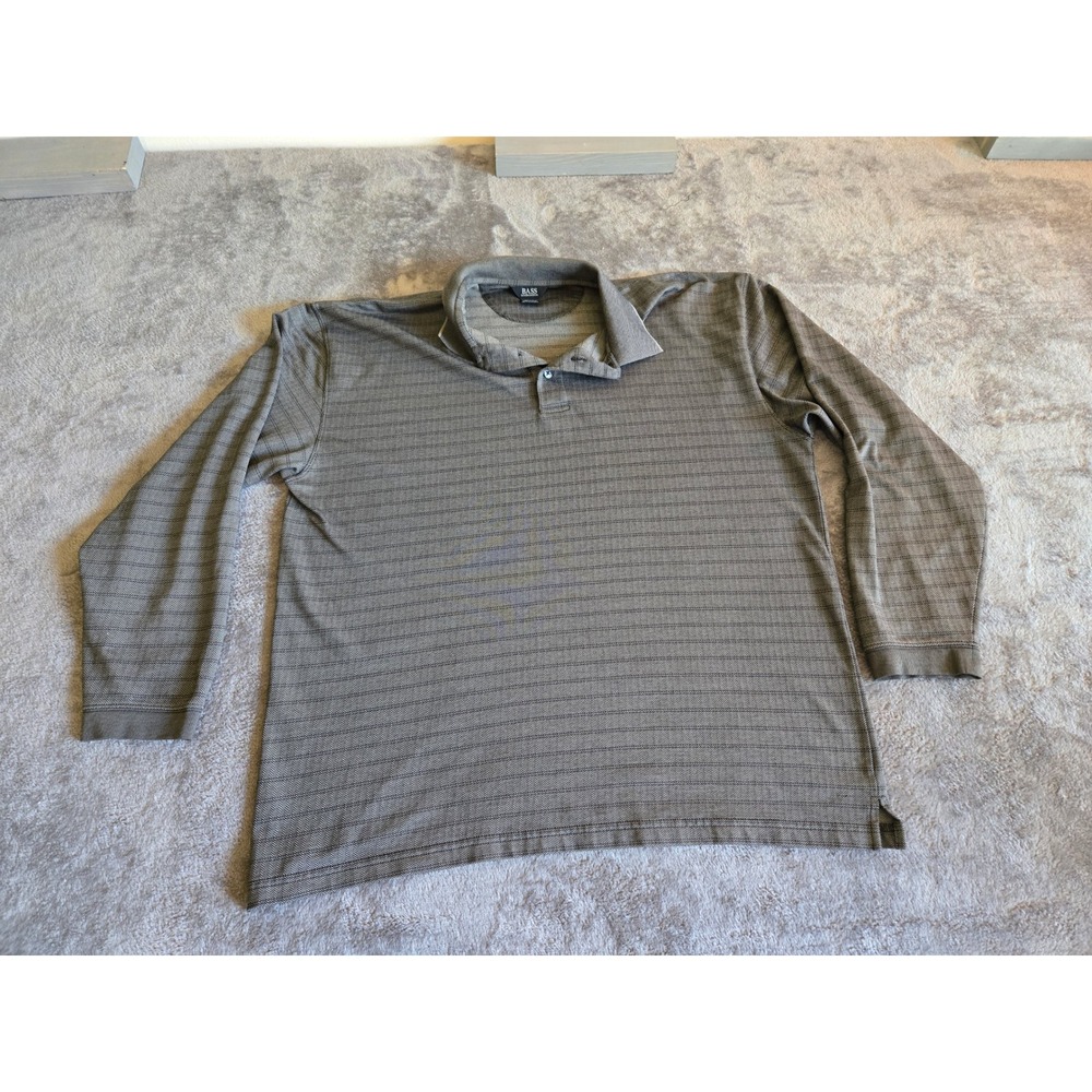 G.H. Bass & Co Polo Shirt Mens XL Grey Herringbone Stripe Long Sleeve PC001BW